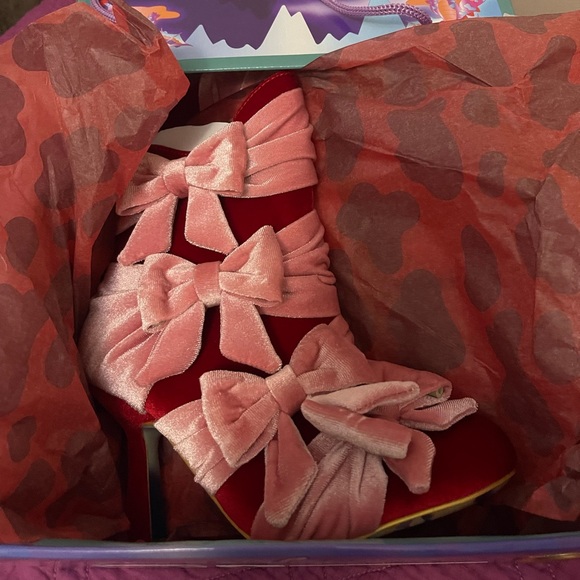 Irregular Choice Unwrap Me Pink and Red Velvet Boots - Picture 6 of 12